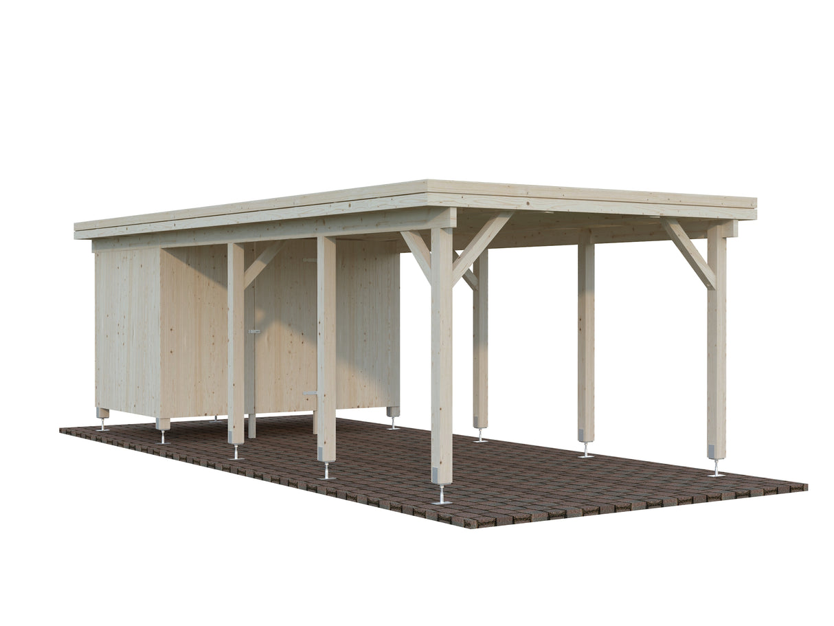 Karl L+ (3,2x7,3m | 23,1m2 | 120x120mm) Pent Roof Carport with Shed