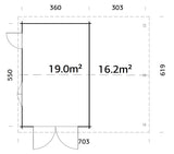 Roger (6,7x5,7m | 19+16,2m2 | 44mm) Log Garage with Wooden Gate