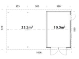 Roger (9,8x5,7m | 19m2+33.2m2 | 44mm) Log Garage with Wooden Gate