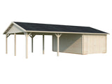 Roger (9,8x5,7m | 19m2+33.2m2 | 44mm) Single Garage with Double Carport (Wooden Gate) - Palmako UK