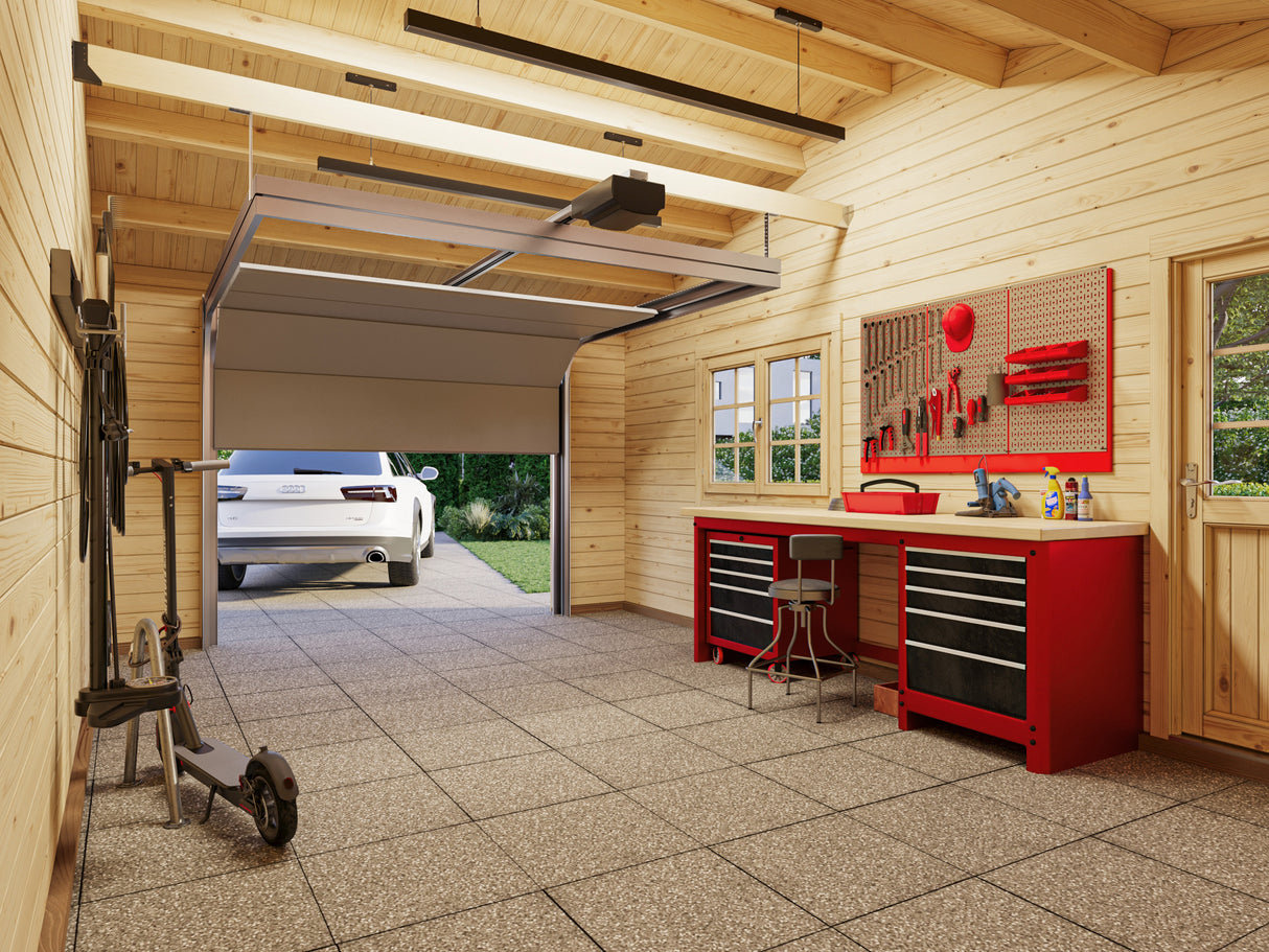 Roger (9,8x5,7m | 19m2+33.2m2 | 44mm) Garage with Double Carport