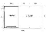 Roger (9,8x5,7m | 19m2+33.2m2 | 44mm) Garage with Double Carport