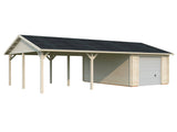 Roger (9,8x5,7m | 19m2+33.2m2 | 44mm) Garage with Double Carport (Sectional Door) - Palmako UK