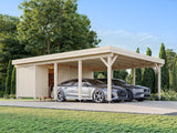 Karl XL+ (5,6x7,3m | 40,6m2 | 120x120mm) Carport with Shed for Two Cars