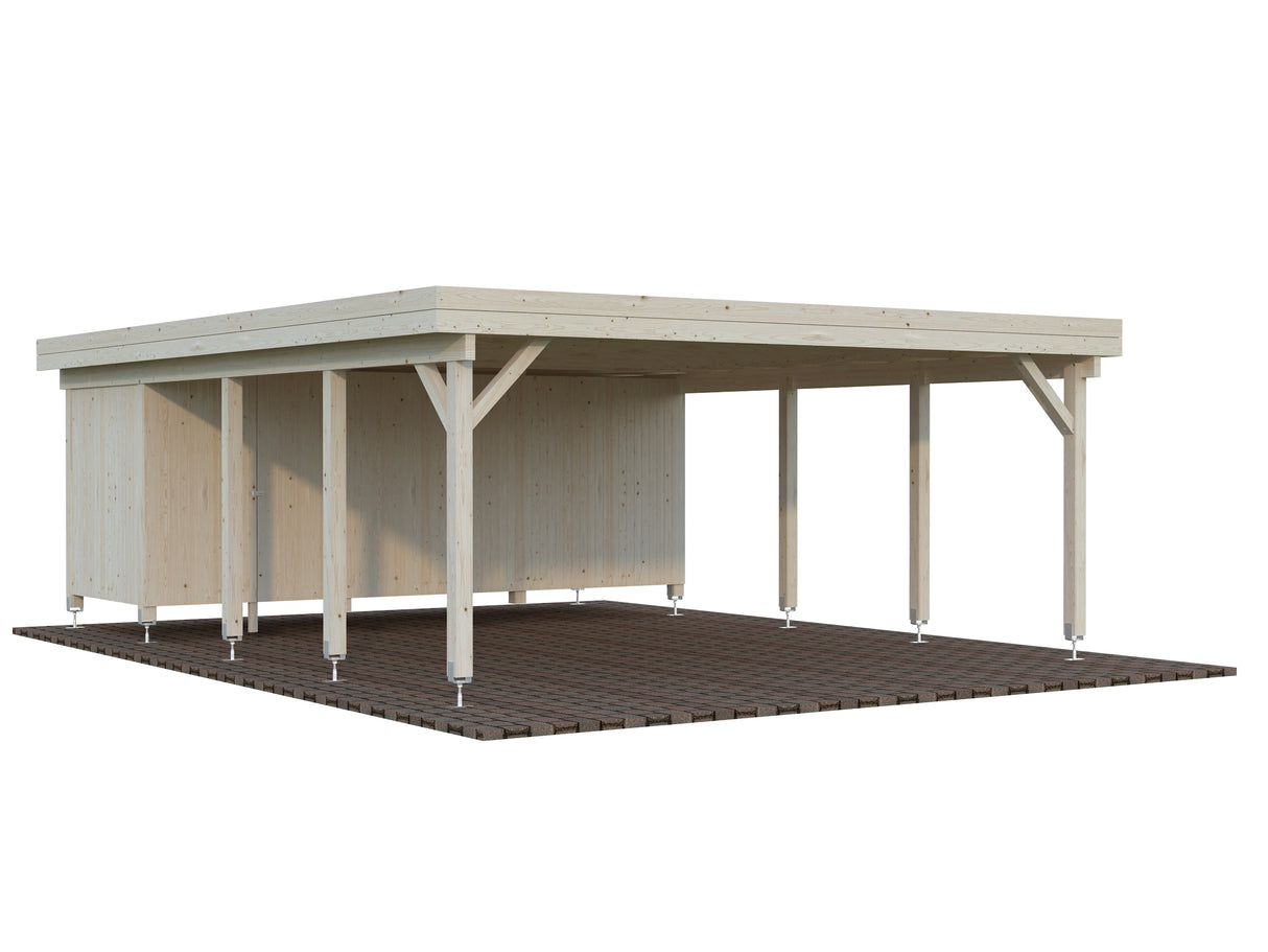 Karl XL+ (5,6x7,3m | 40,6m2 | 120x120mm) Carport with Shed for Two Cars