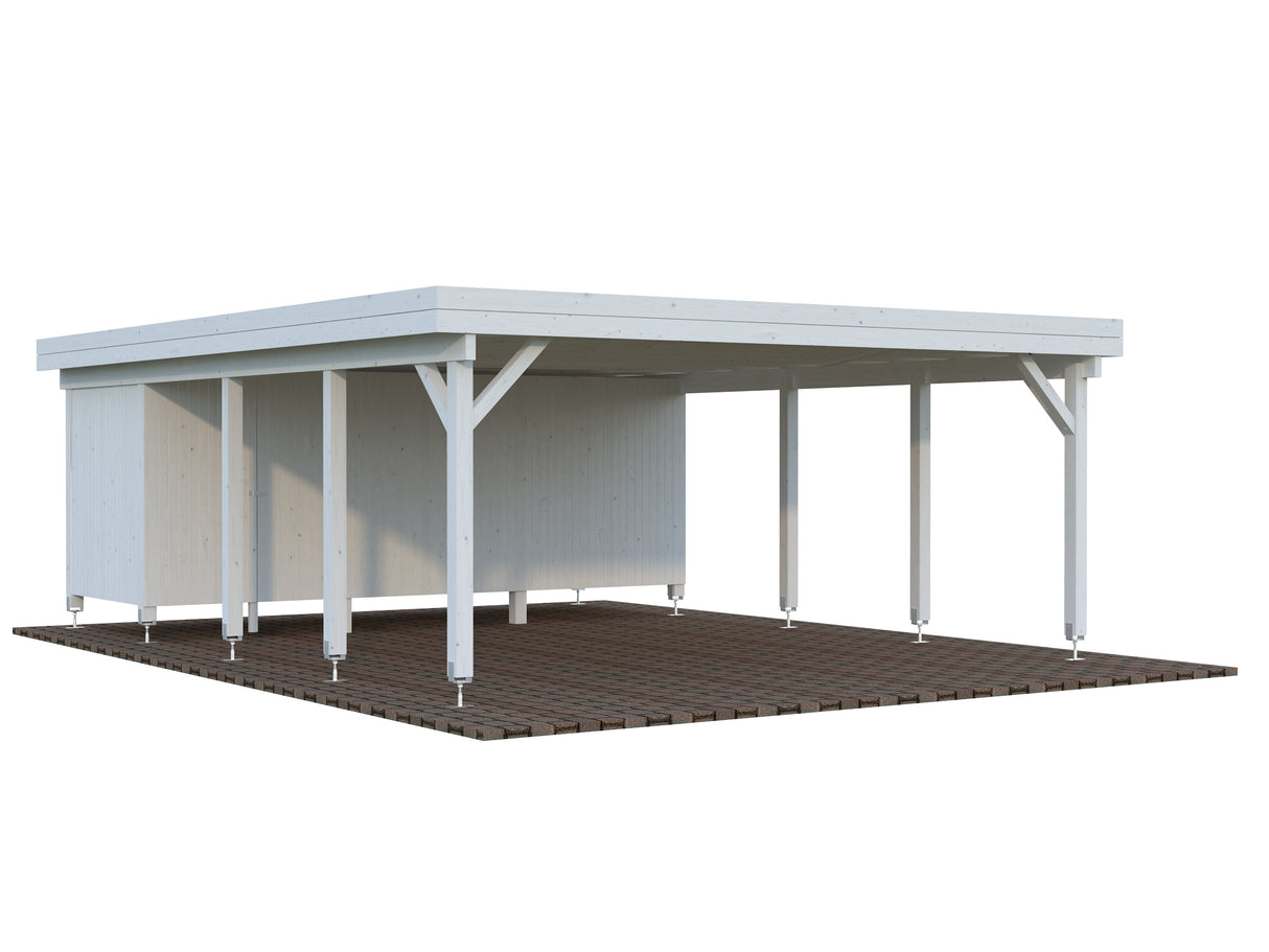 Karl XL+ (5,6x7,3m | 40,6m2 | 120x120mm) Carport with Shed for Two Cars