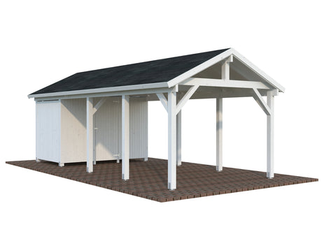 Robert L+ (3,2x7,3m | 23,1m2 | 120x120mm) Apex Roof Carport with Shed