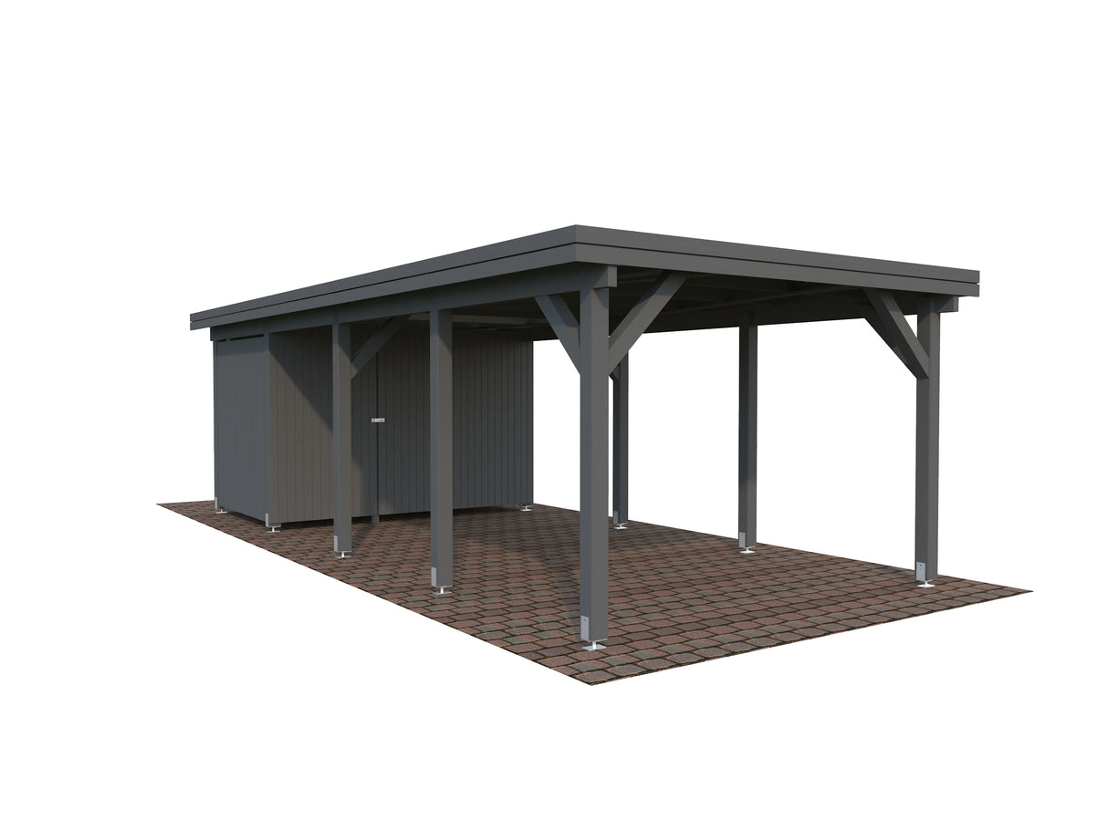 Karl L+ (3,2x7,3m | 23,1m2 | 120x120mm) Pent Roof Carport with Shed