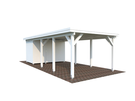 Karl L+ (3,2x7,3m | 23,1m2 | 120x120mm) Pent Roof Carport with Shed