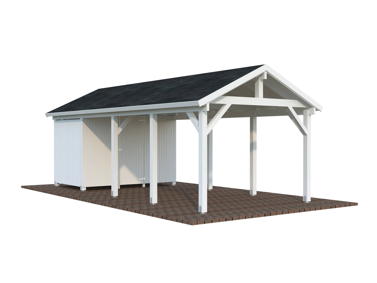 Robert L+ (3,2x7,3m | 23,1m2 | 120x120mm) Apex Roof Carport with Shed