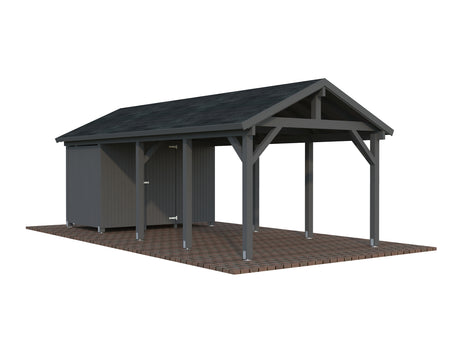 Robert L+ (3,2x7,3m | 23,1m2 | 120x120mm) Apex Roof Carport with Shed