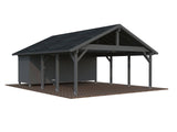 Robert XL+ (5,6x3,6m | 40,6m2 | 120x120mm) Two Car Carport with Shed - Palmako UK