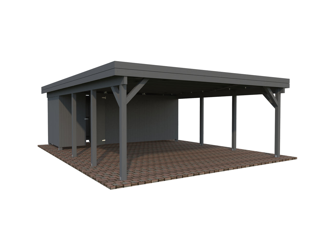 Karl XL+ (5,6x7,3m | 40,6m2 | 120x120mm) Carport with Shed for Two Cars