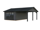 Irene M+ (6,7x5,7m | 19,0+16,2m2 | 44mm) Summer House with Side Canopy or Carport - Palmako UK