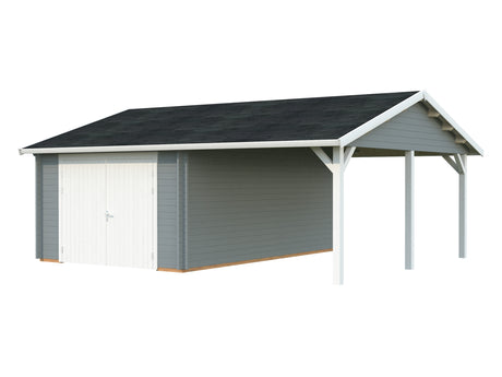 Roger (6,7x5,7m | 19+16,2m2 | 44mm) Log Garage with Wooden Gate