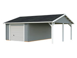 Roger (6,7x5,7m | 19+16,2m2 | 44mm) Single Garage with Single Carport (Sectional Door) - Palmako UK