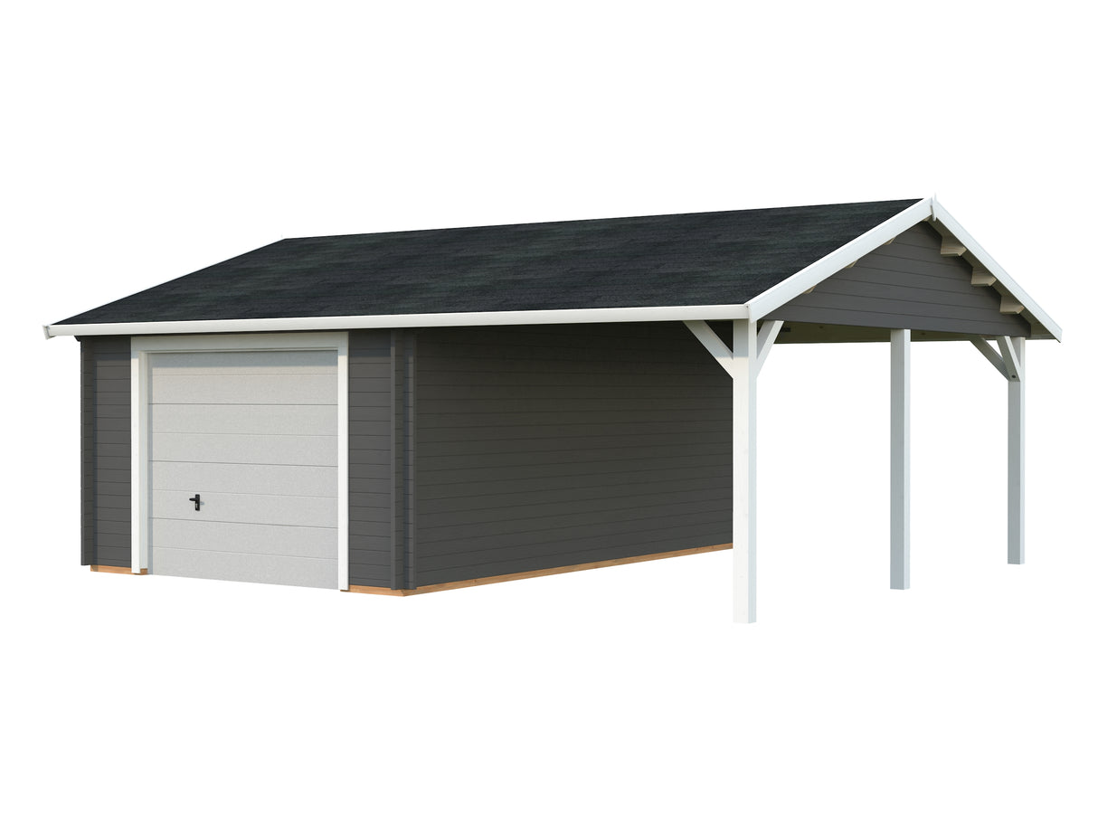 Roger (6,7x5,7m | 19+16,2m2 | 44mm) Log Garage with Sectional Door