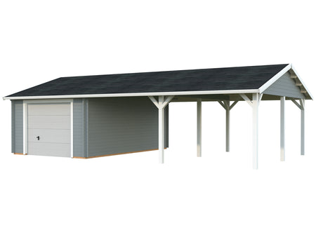 Roger (9,8x5,7m | 19m2+33.2m2 | 44mm) Garage with Double Carport