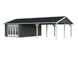 Irene M++ (9,8x5,7m | 19,0+33,2m2 | 44mm) Summer House with Large Canopy or Double Carport - Palmako UK