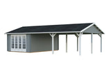 Irene M++ (9,8x5,7m | 19,0+33,2m2 | 44mm) Summer House with Large Canopy or Double Carport - Palmako UK