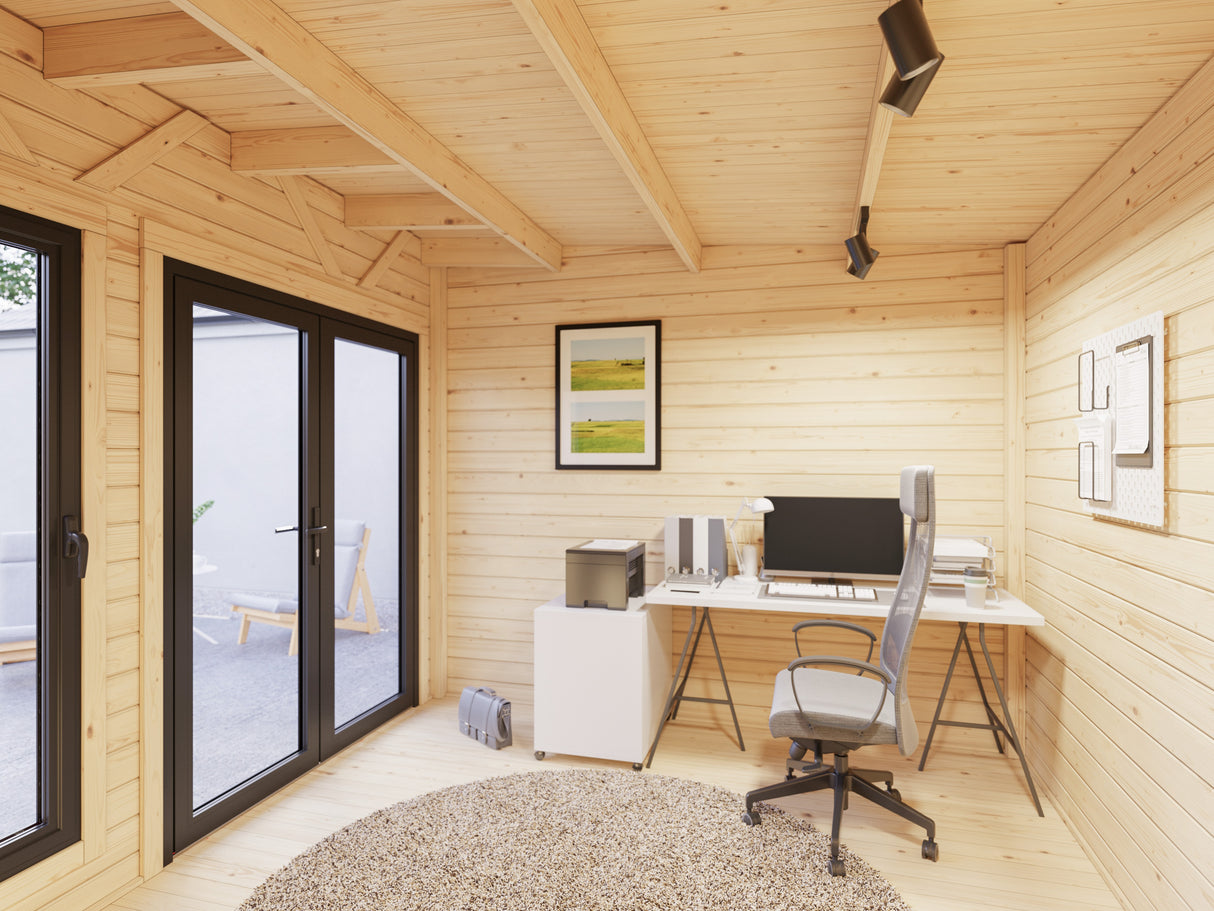 Aurelia XS (3x3m|8,4m2|44mm) Compact Modern Garden Office with Aluminium Doors and Windows