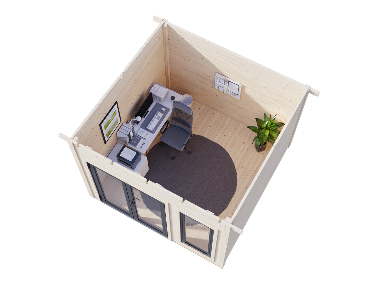Aurelia XS (3x3m|8,4m2|44mm) Compact Modern Garden Office with Aluminium Doors and Windows