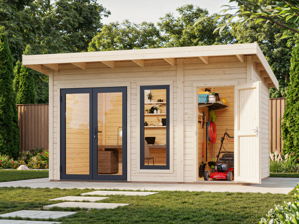 Aurelia S (4,4x3m|12,4m2|44mm ) Compact Garden Room with Side Shed - Palmako UK