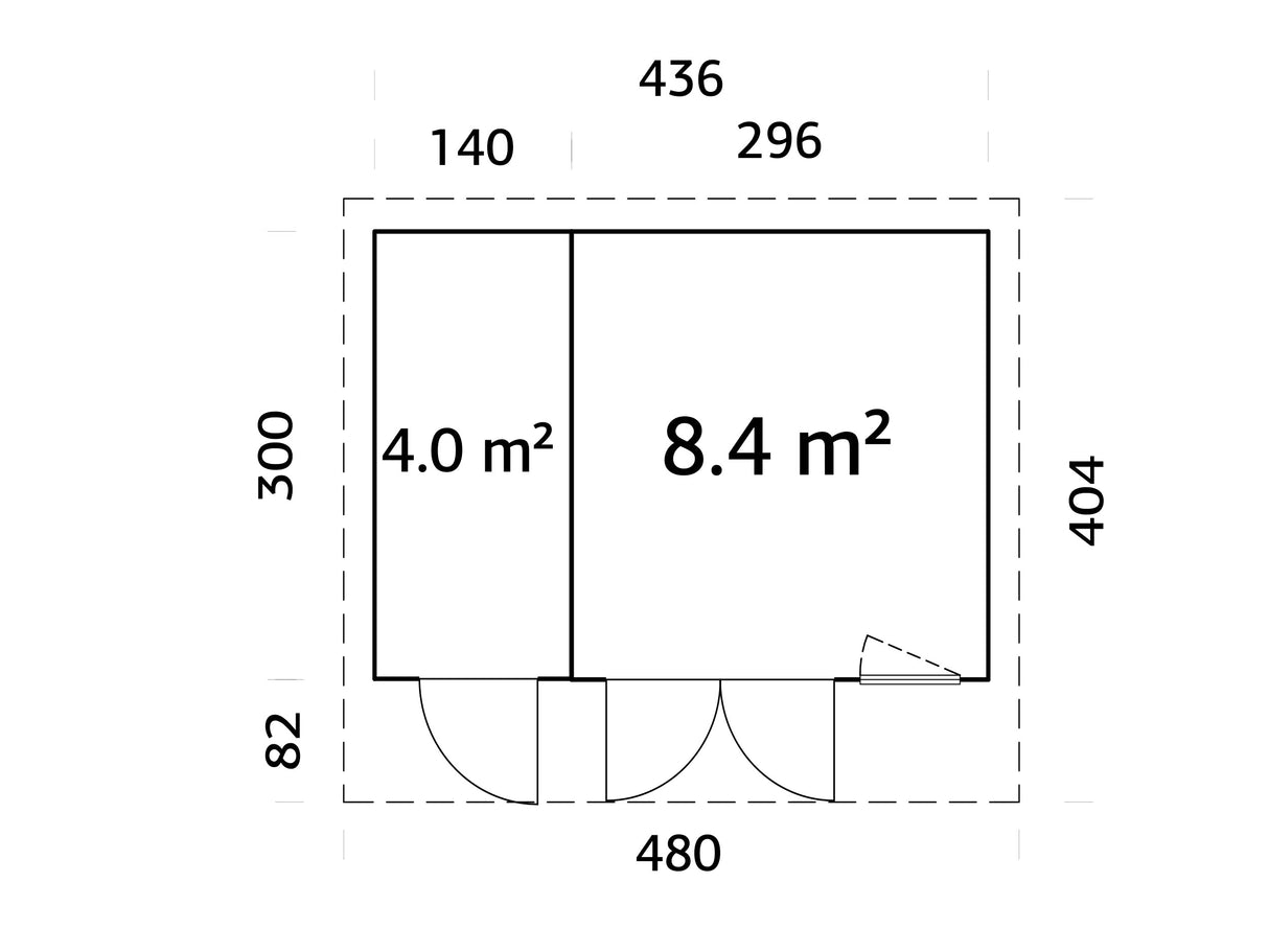Aurelia S (4,4x3m|12,4m2|44mm ) Compact Garden Room with Side Shed