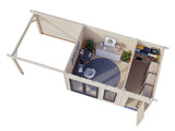 Aurelia S+ (7,4x3m|12,4+7,9m2|44mm ) Pent Roof Log Cabin with Canopy and Side Shed - Palmako UK