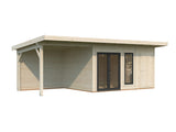 Aurelia S+ (7,4x3m|12,4+7,9m2|44mm ) Pent Roof Log Cabin with Canopy and Side Shed