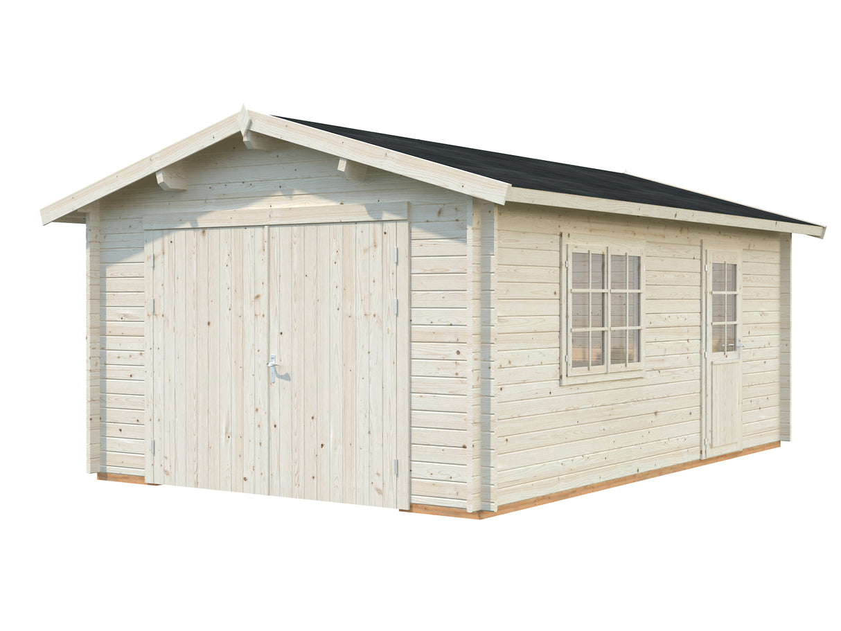 Roger XS (3.8x5.7m | 19m2 | 44mm) Compact Timber Log Garage with Wooden Doors