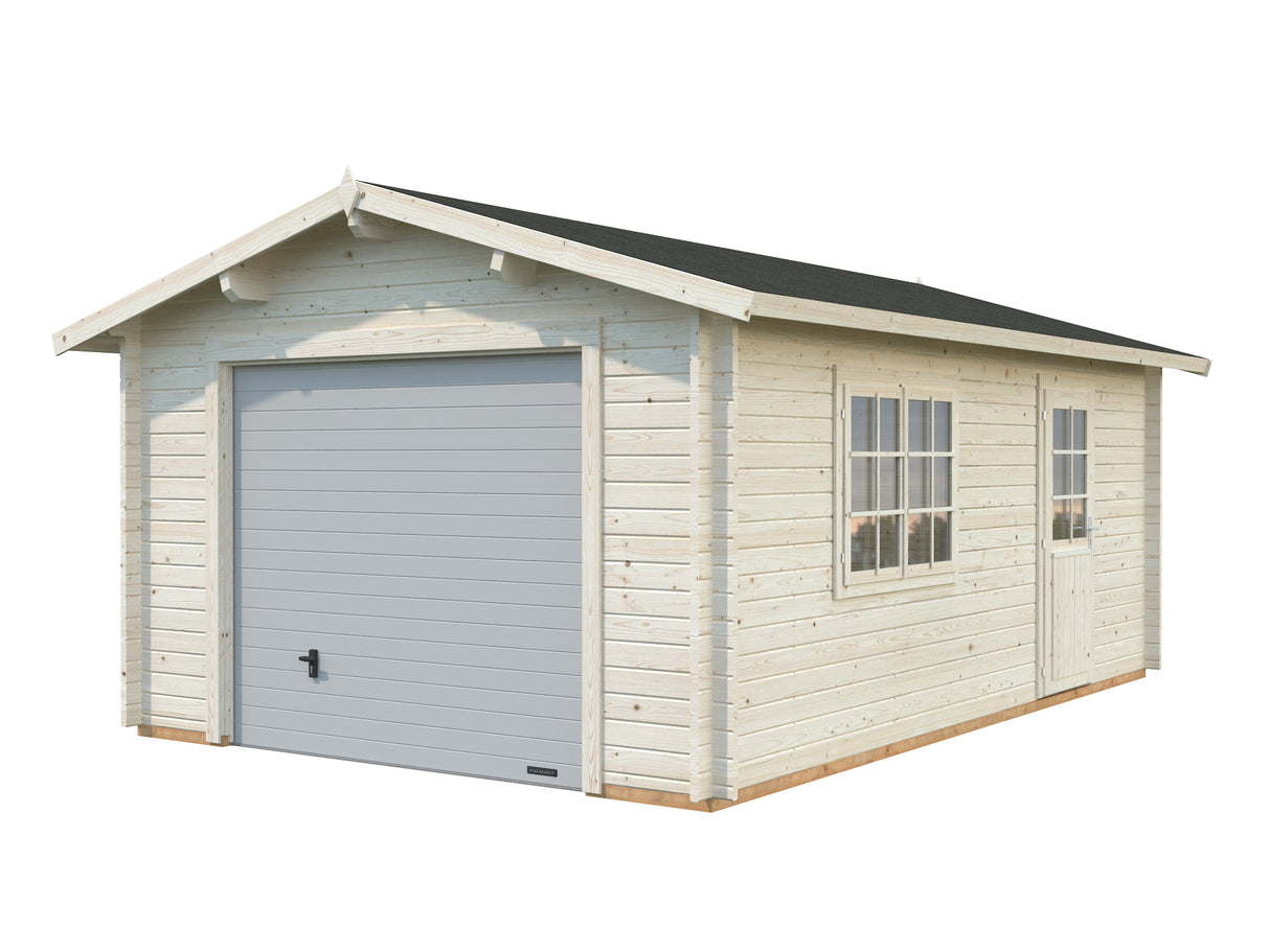 Roger XS (3.8x5.7m | 19m2 | 44mm) Compact Timber Log Garage with Sectional Door