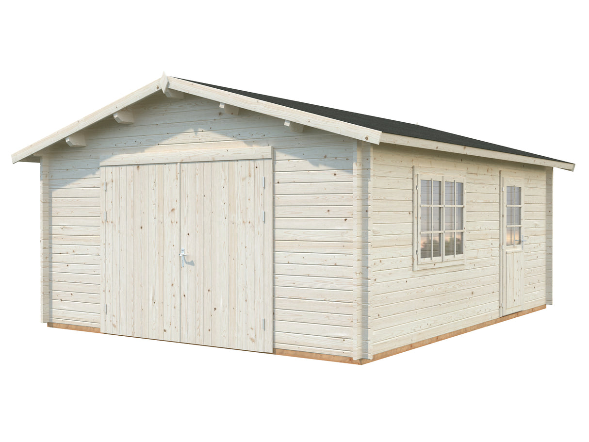 Roger S (4.7x5.7m | 23.9m2 | 44mm) Log Garage with Wooden Gate