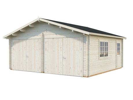 Roger XL (6x5.3m | 28.4m2 | 44mm) Timber Log Double Garage with Wooden Gates