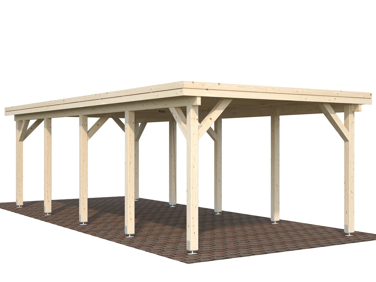 Karl L (3.6x7.6m | 23.1m2) Flat Roof Timber Single Car Carport or Garden Pavilion