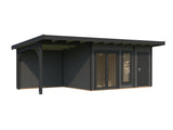 Aurelia S+ (7,4x3m|12,4+7,9m2|44mm ) Pent Roof Log Cabin with Canopy and Side Shed