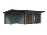 Aurelia S+ (7,4x3m|12,4+7,9m2|44mm ) Pent Roof Log Cabin with Canopy and Side Shed - Palmako UK