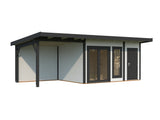 Aurelia S+ (7,4x3m|12,4+7,9m2|44mm ) Pent Roof Log Cabin with Canopy and Side Shed - Palmako UK