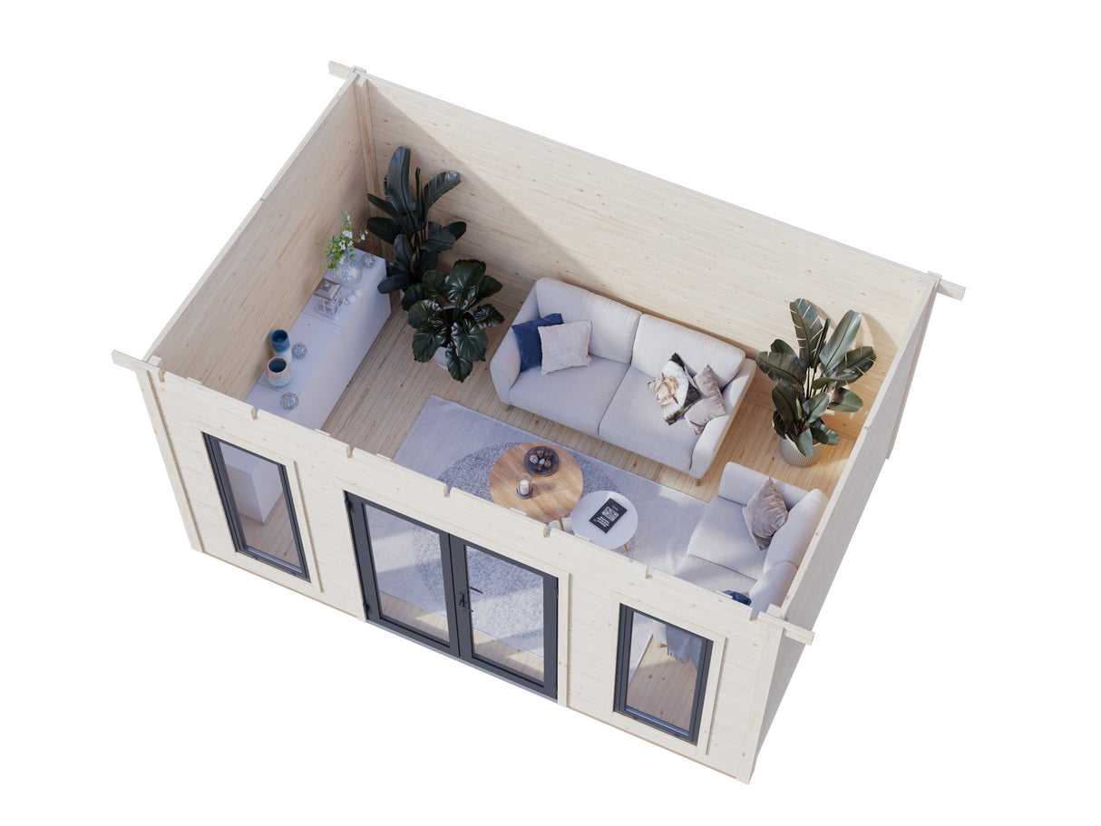 Aurelia M (4,5x3m|12,7m2|44mm ) Garden Office with Aliminium Doors and Windows