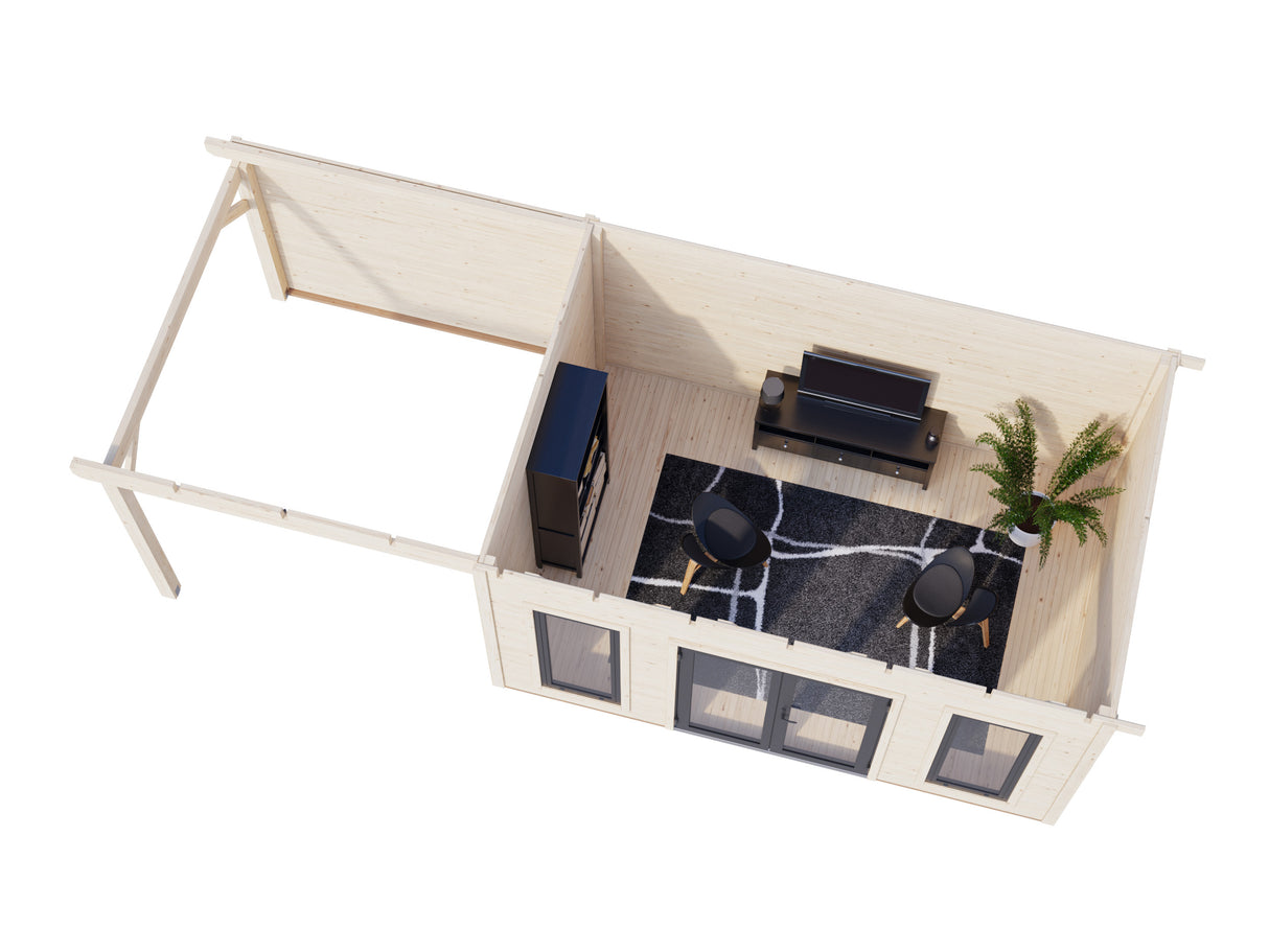 Aurelia M+ (7,5x3m|12,7+7,9m2|44mm ) Modern Pent Roof Garden Room with Canopy