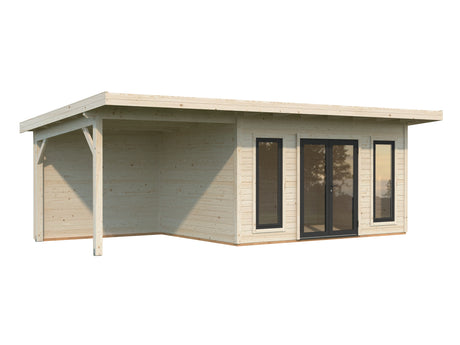 Aurelia M+ (7,5x3m|12,7+7,9m2|44mm ) Modern Pent Roof Garden Room with Canopy