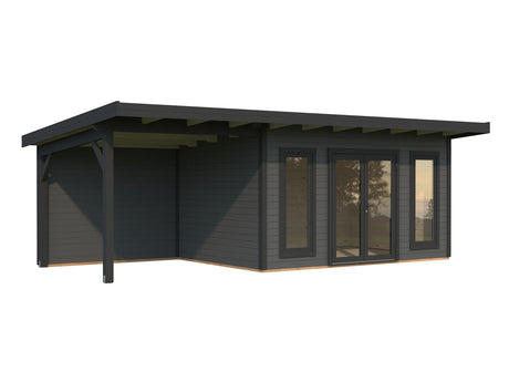 Aurelia M+ (7,5x3m|12,7+7,9m2|44mm ) Modern Pent Roof Garden Room with Canopy