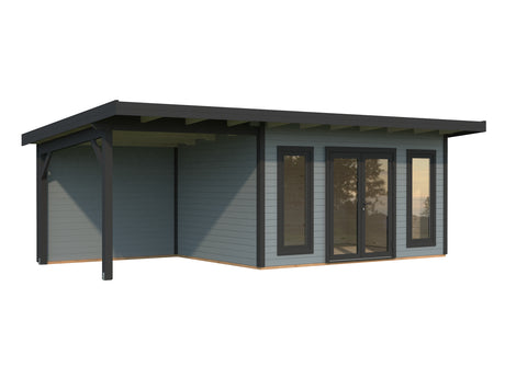 Aurelia M+ (7,5x3m|12,7+7,9m2|44mm ) Modern Pent Roof Garden Room with Canopy
