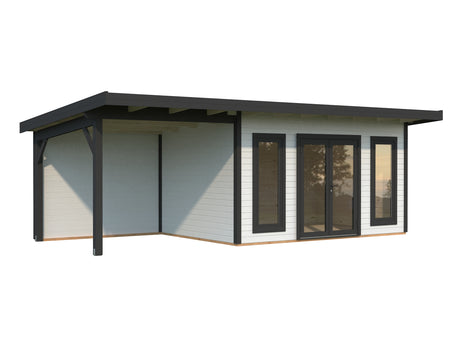 Aurelia M+ (7,5x3m|12,7+7,9m2|44mm ) Modern Pent Roof Garden Room with Canopy