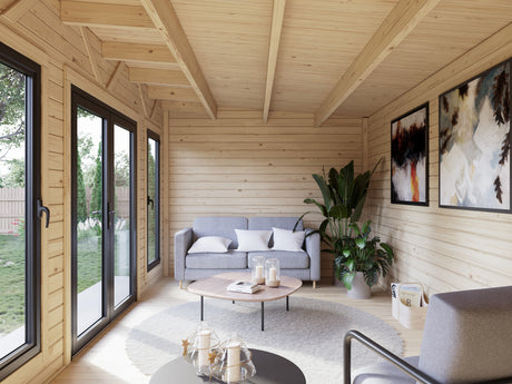 Aurelia L (5,3x3m|15,2m2|44mm ) Modern Garden Office with Aluminium Doors and Windows