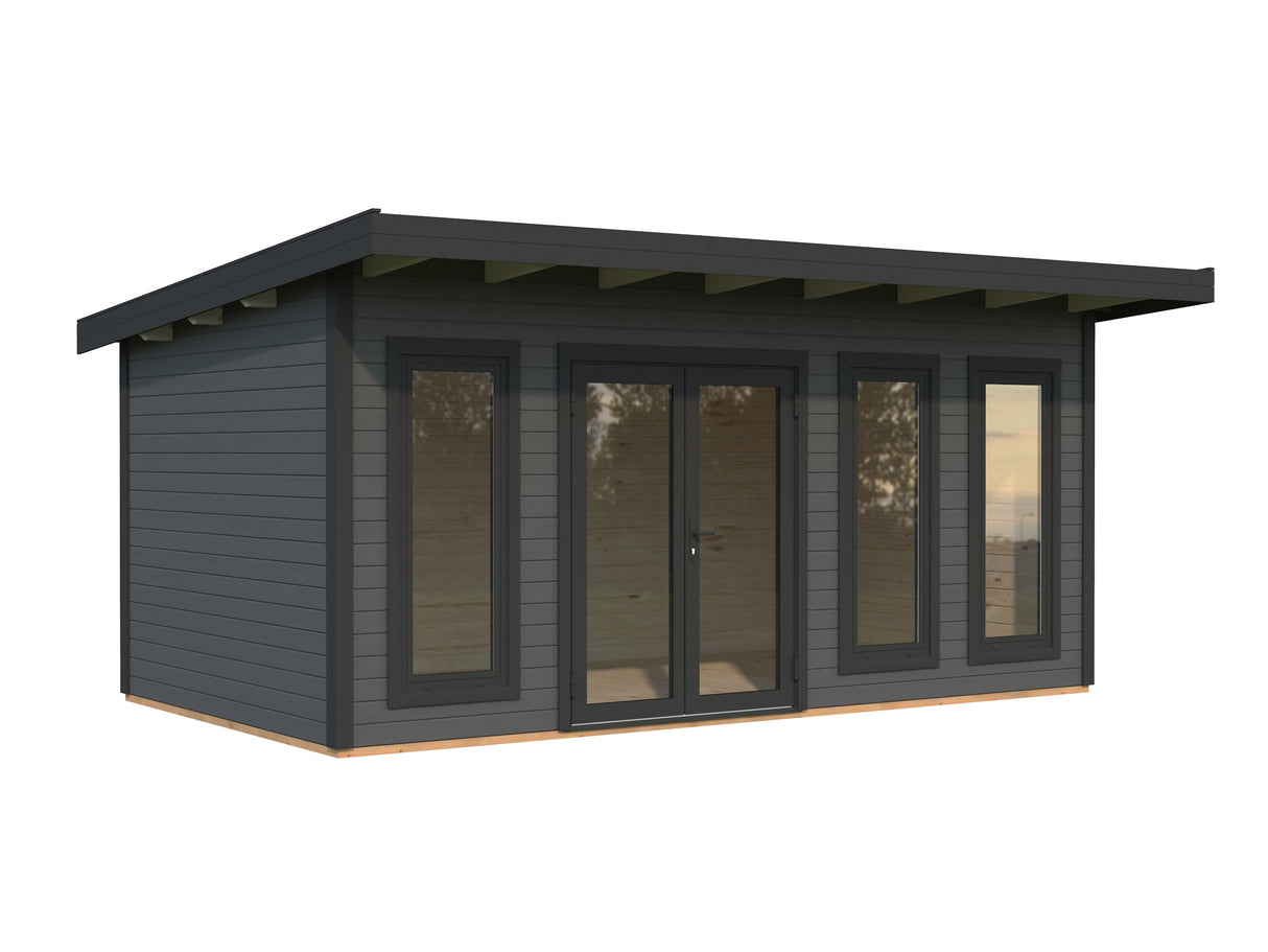 Aurelia L (5,3x3m|15,2m2|44mm ) Modern Garden Office with Aluminium Doors and Windows