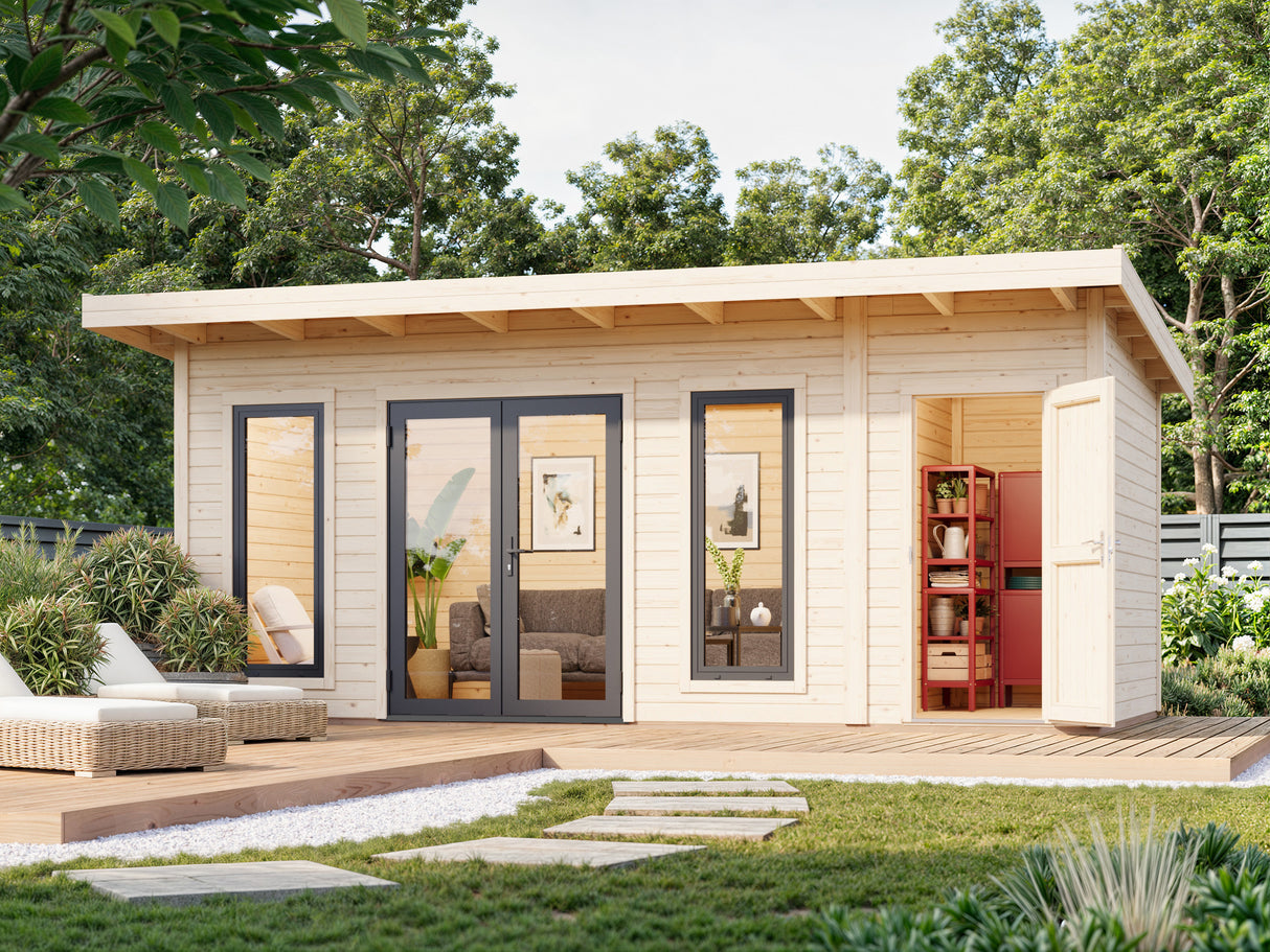 Aurelia XL (5,9x3m|16,7m2|44mm ) Modern Garden Room with Tool Shed