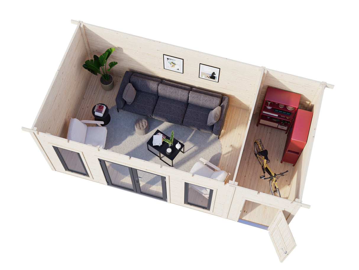 Aurelia XL (5,9x3m|16,7m2|44mm ) Modern Garden Room with Tool Shed