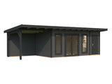 Aurelia XL+(8,9x3m|16,7+7,9m2|44mm ) Flat Roof Log Cabin with Canopy and Side Shed - Palmako UK