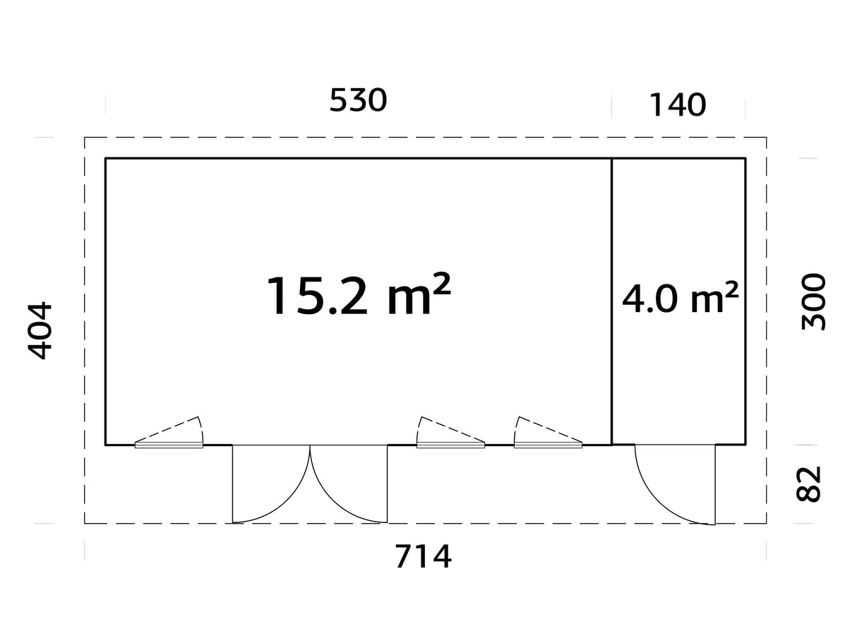 Aurelia XXL (6,7x3m|19,2m2|44mm ) Pent Roof Garden Room with Side Shed
